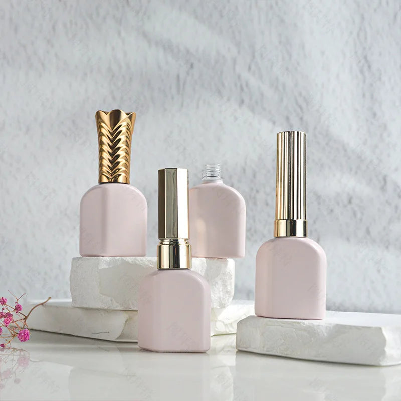 10/30/50pcs 12ml Empty Nail Polish Bottle Nail Polish Glue Bottle Container Pink Glass Nail Oil Bottles