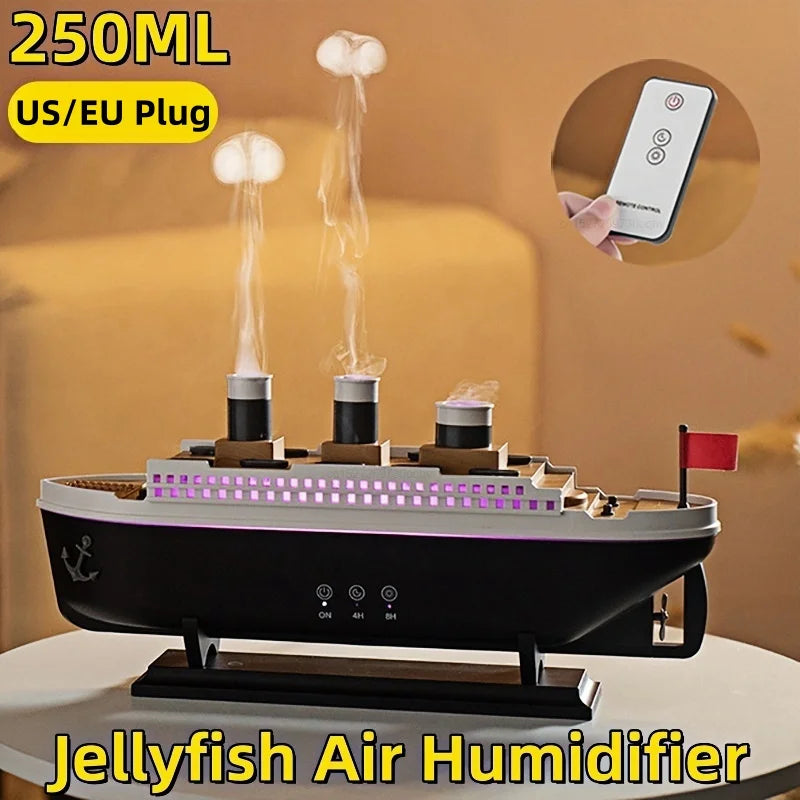 250ml Titanic Ship Model Decoration Air Humidifier Essential Oil Diffuser Jellyfish Smoke Ring Spray Aroma Diffuser For Home