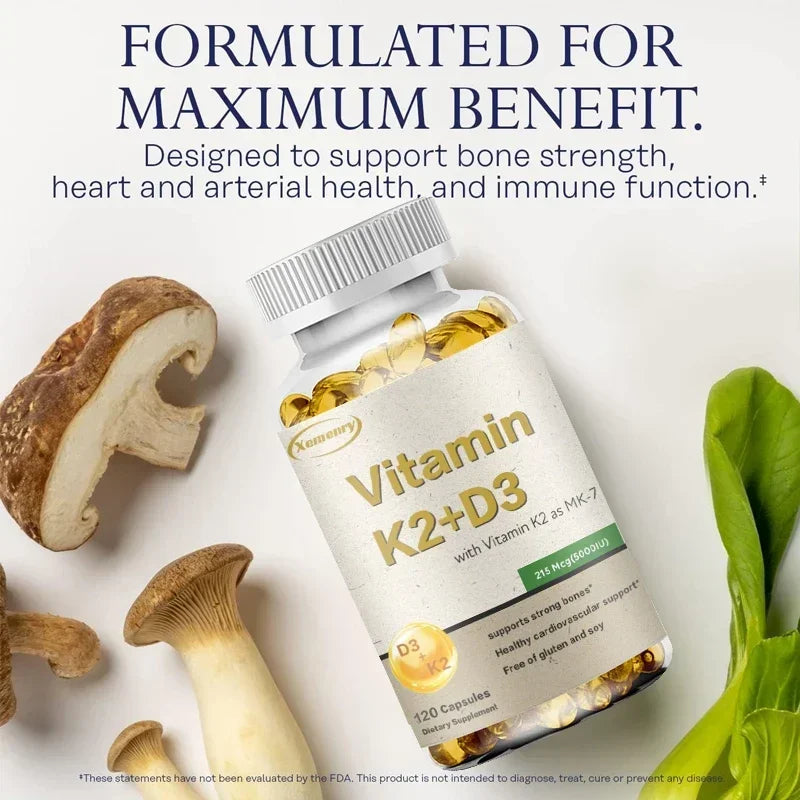 Vitamin K2 + D3 Supplement - Promotes Calcium Absorption, Helps Promote Bone, Teeth, Joints, Heart Immune Health Supplement
