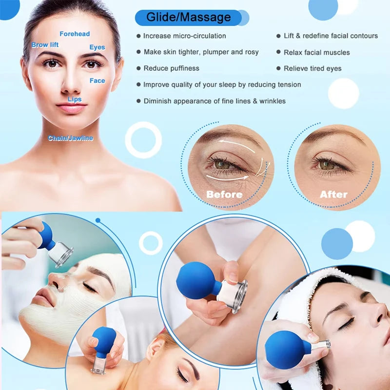 Rubber Face Massager Vacuum Cupping Face Skin Lifting Facial Cups Anti Cellulite Cup Anti-Wrinkle Cupping Therapy Facial Tool