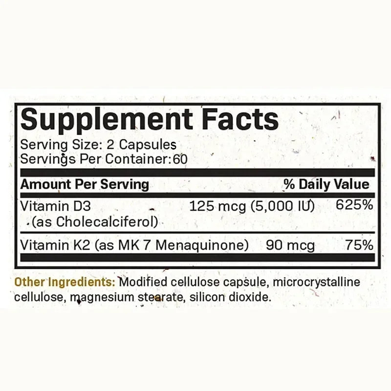 Vitamin K2 + D3 Supplement - Promotes Calcium Absorption, Helps Promote Bone, Teeth, Joints, Heart Immune Health Supplement