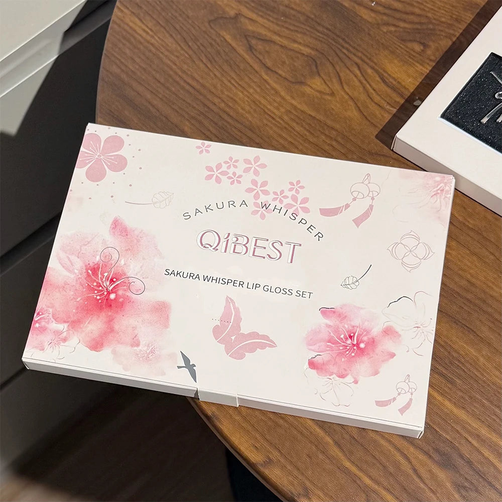 QIBEST 6Pcs/Box Matte Velvet Lipstick Sets Lasting Lip Glaze Kits Moisturizing Mirror Watery Lipgloss Makeup Set Necklace Gift