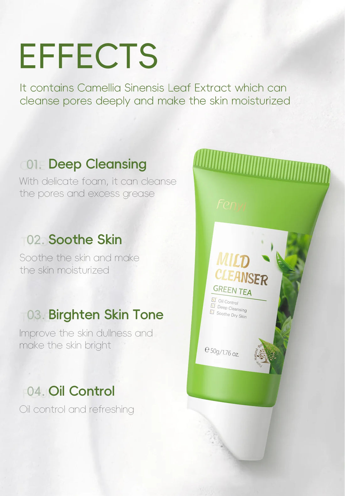 Green Tea Facial Cleanser 50g Skin Deep Cleansing Moisturizing Blackhead Removal Skincare Face Wash Foam Face Cleanser Skin Care