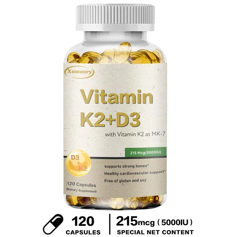 Vitamin K2 + D3 Supplement - Promotes Calcium Absorption, Helps Promote Bone, Teeth, Joints, Heart Immune Health Supplement