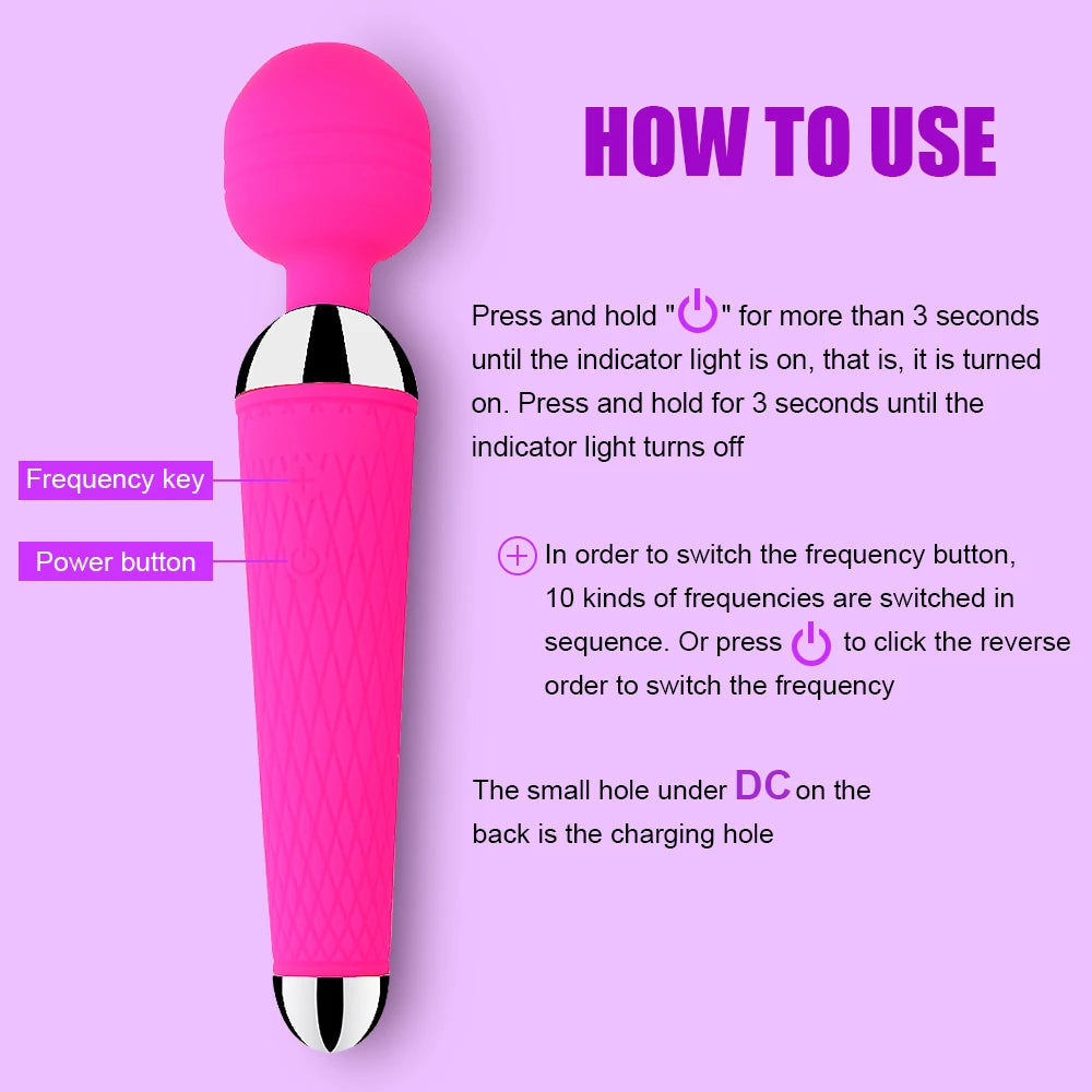 Powerful Clitoris Vibrators USB Recharge Magic Wand AV Vibrator Massager Sexual Wellness Erotic Sex Toys for Women Adult Product
