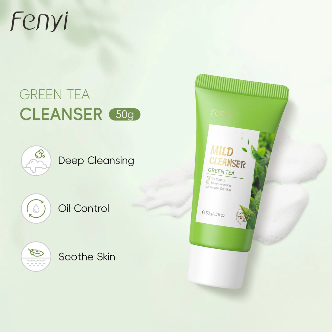 Green Tea Facial Cleanser 50g Skin Deep Cleansing Moisturizing Blackhead Removal Skincare Face Wash Foam Face Cleanser Skin Care