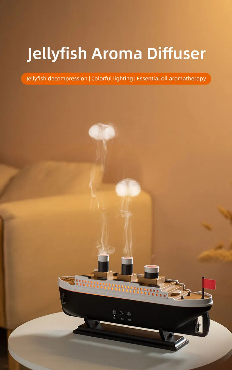 250ml Titanic Ship Model Decoration Air Humidifier Essential Oil Diffuser Jellyfish Smoke Ring Spray Aroma Diffuser For Home