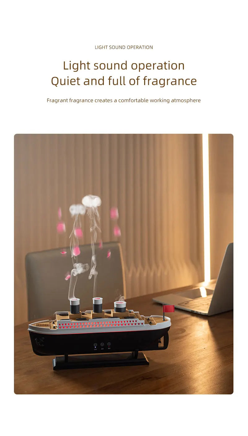 250ml Titanic Ship Model Decoration Air Humidifier Essential Oil Diffuser Jellyfish Smoke Ring Spray Aroma Diffuser For Home