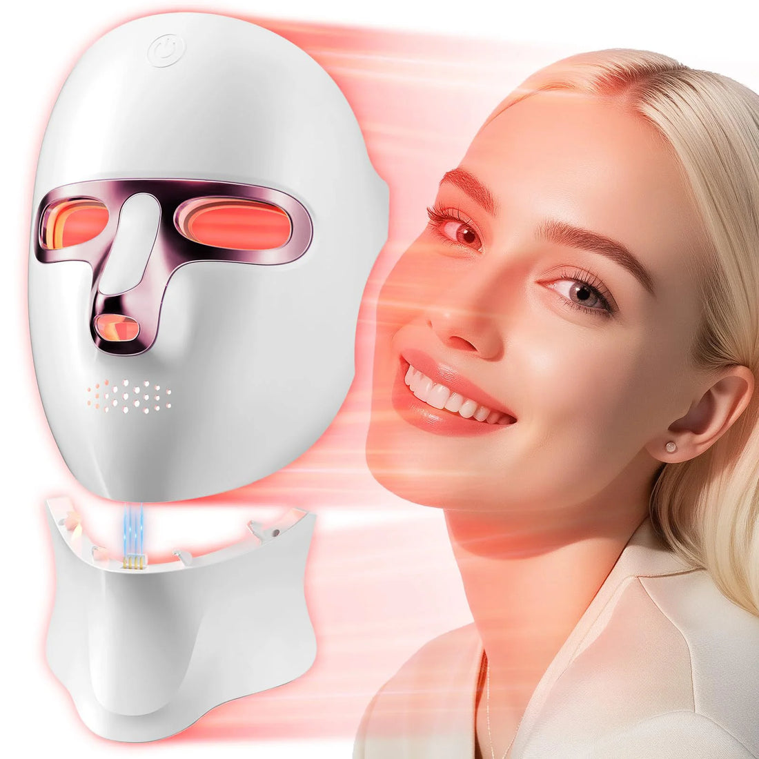 USB Rechargeable LED Face Mask Therapy Red Light Therapy Face Mask with Neck Therapy Mask for Home Working Travel Yoga Sleep