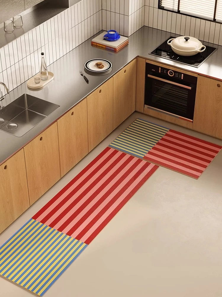 Kitchen Special Carpet PVC Waterproof and Oil-proof Carpet Easy To Clean Cushioning Rugs Artistic Striped Decorative Carpet Mats