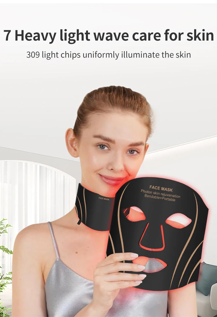 Silicone LED 7 Colors Facial Neck Mask Whitening Skin Acne Blemish Firming Skin Deep Repair  Remove Wrinkles Beauty Mask Device