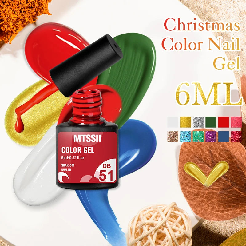 Mtssii 10Pcs/Set Christmas Gel Nail Polish Nail Art Sparkle Gold Red Green Gel Polish Varnish Semi Permanen Gel New Year Nail
