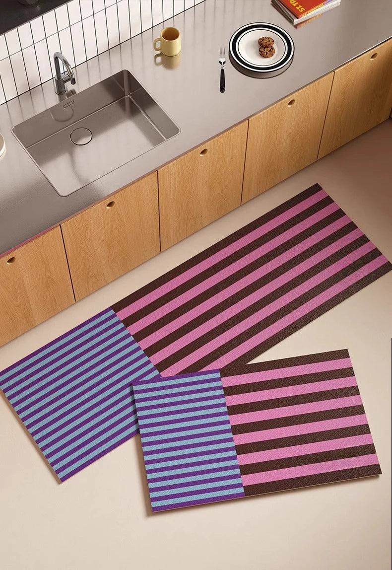 Kitchen Special Carpet PVC Waterproof and Oil-proof Carpet Easy To Clean Cushioning Rugs Artistic Striped Decorative Carpet Mats