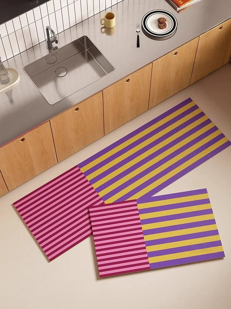 Kitchen Special Carpet PVC Waterproof and Oil-proof Carpet Easy To Clean Cushioning Rugs Artistic Striped Decorative Carpet Mats