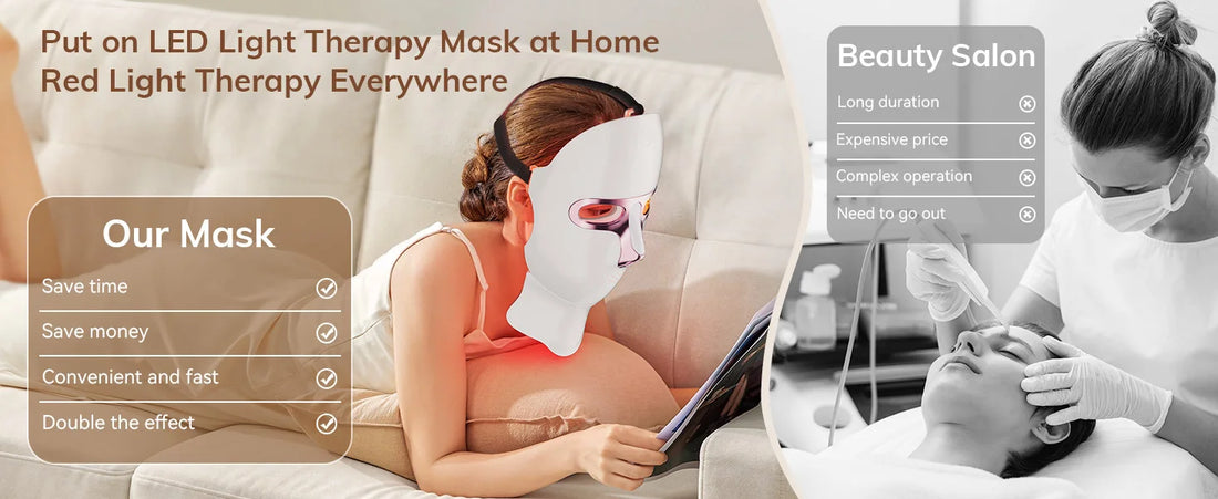USB Rechargeable LED Face Mask Therapy Red Light Therapy Face Mask with Neck Therapy Mask for Home Working Travel Yoga Sleep