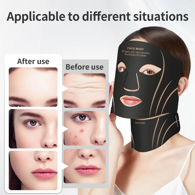 Silicone LED 7 Colors Facial Neck Mask Whitening Skin Acne Blemish Firming Skin Deep Repair  Remove Wrinkles Beauty Mask Device