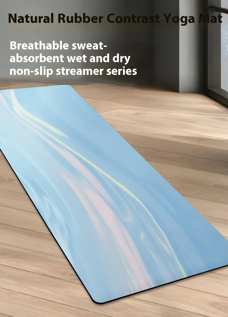 ‌Contrast-Colored PU & Natural Rubber Yoga Mat - Anti-Slip, Moisture-Wicking Dance/Fitness Mat with Artistic Design (Premium Edi