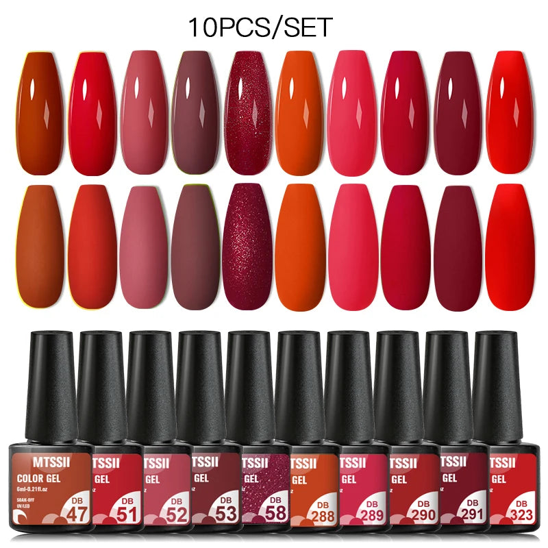 Mtssii 10Pcs/Set Christmas Gel Nail Polish Nail Art Sparkle Gold Red Green Gel Polish Varnish Semi Permanen Gel New Year Nail