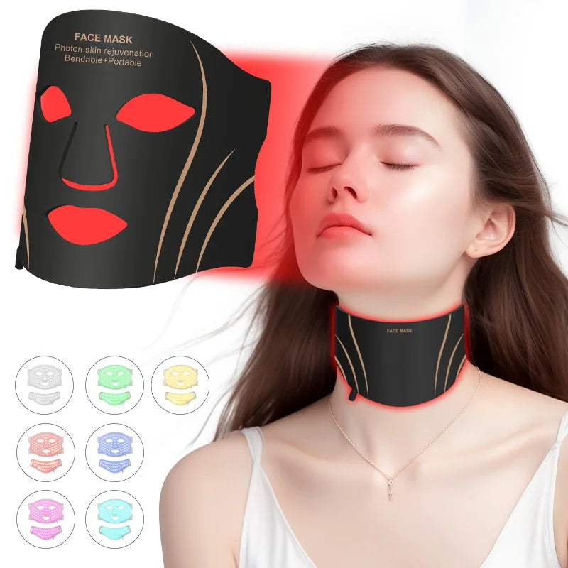 Silicone LED 7 Colors Facial Neck Mask Whitening Skin Acne Blemish Firming Skin Deep Repair  Remove Wrinkles Beauty Mask Device