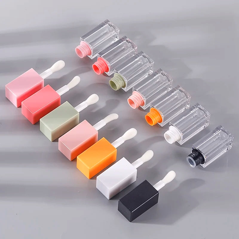 10/30/50pcs Empty 5ml Lip Gloss Tube With Big Brush Square Clear Cosmetic Container Lip Glaze Tube Makeup Bottle Sample Vial