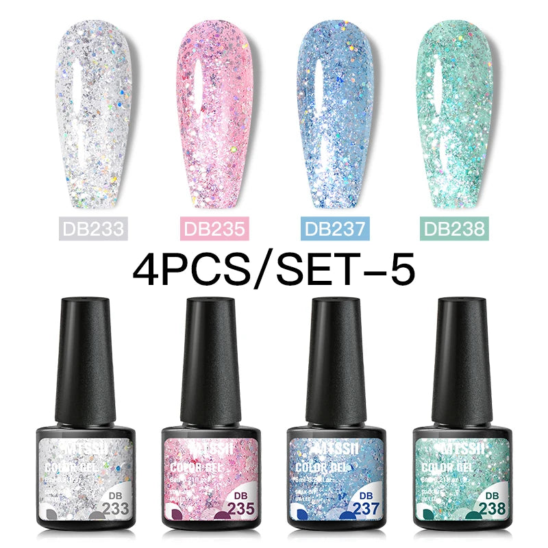 Mtssii 10Pcs/Set Christmas Gel Nail Polish Nail Art Sparkle Gold Red Green Gel Polish Varnish Semi Permanen Gel New Year Nail