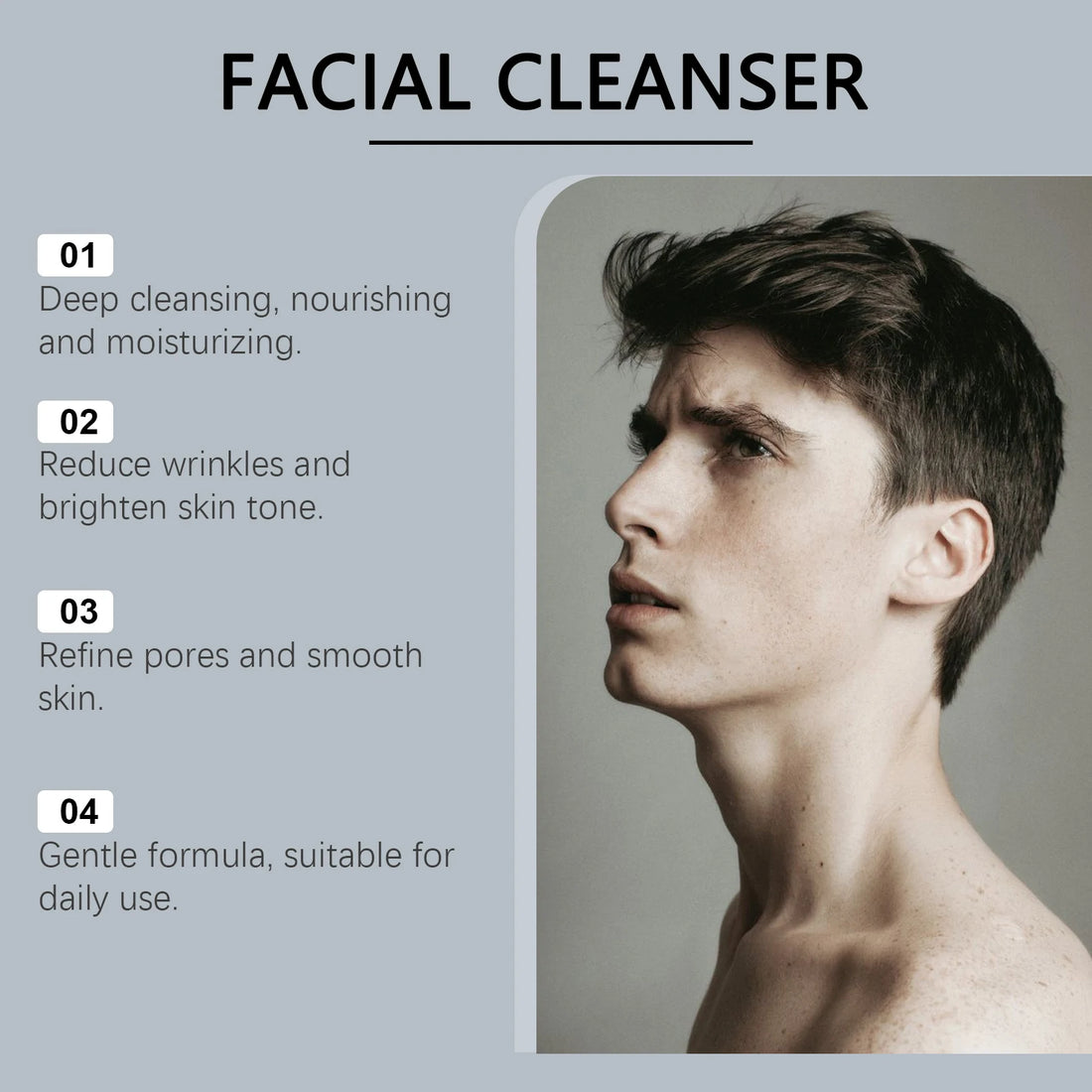 Men's Nourishing Facial Cleanser Refine Pores Brightening Gentle Oil Control Face Wash for Deep Cleansing & Refreshing Skin