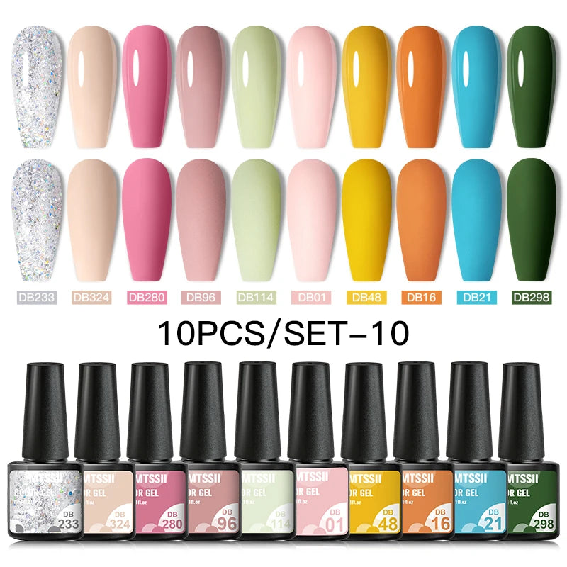 Mtssii 10Pcs/Set Christmas Gel Nail Polish Nail Art Sparkle Gold Red Green Gel Polish Varnish Semi Permanen Gel New Year Nail