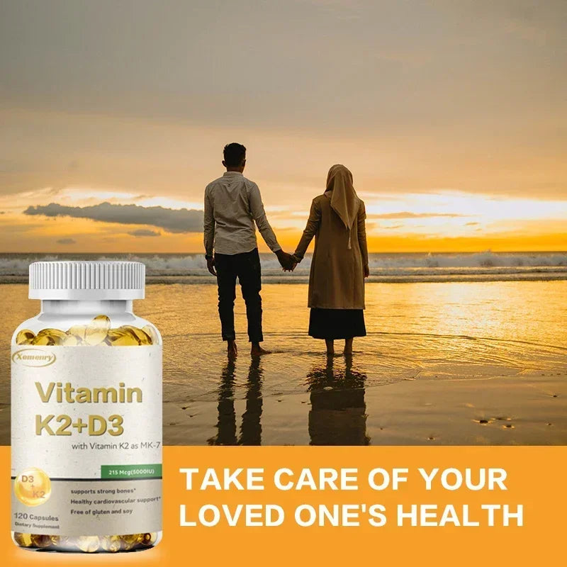 Vitamin K2 + D3 Supplement - Promotes Calcium Absorption, Helps Promote Bone, Teeth, Joints, Heart Immune Health Supplement