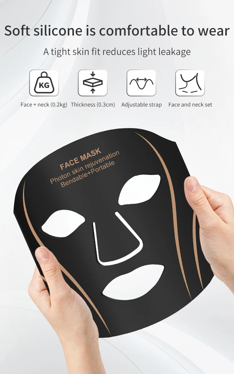 Silicone LED 7 Colors Facial Neck Mask Whitening Skin Acne Blemish Firming Skin Deep Repair  Remove Wrinkles Beauty Mask Device