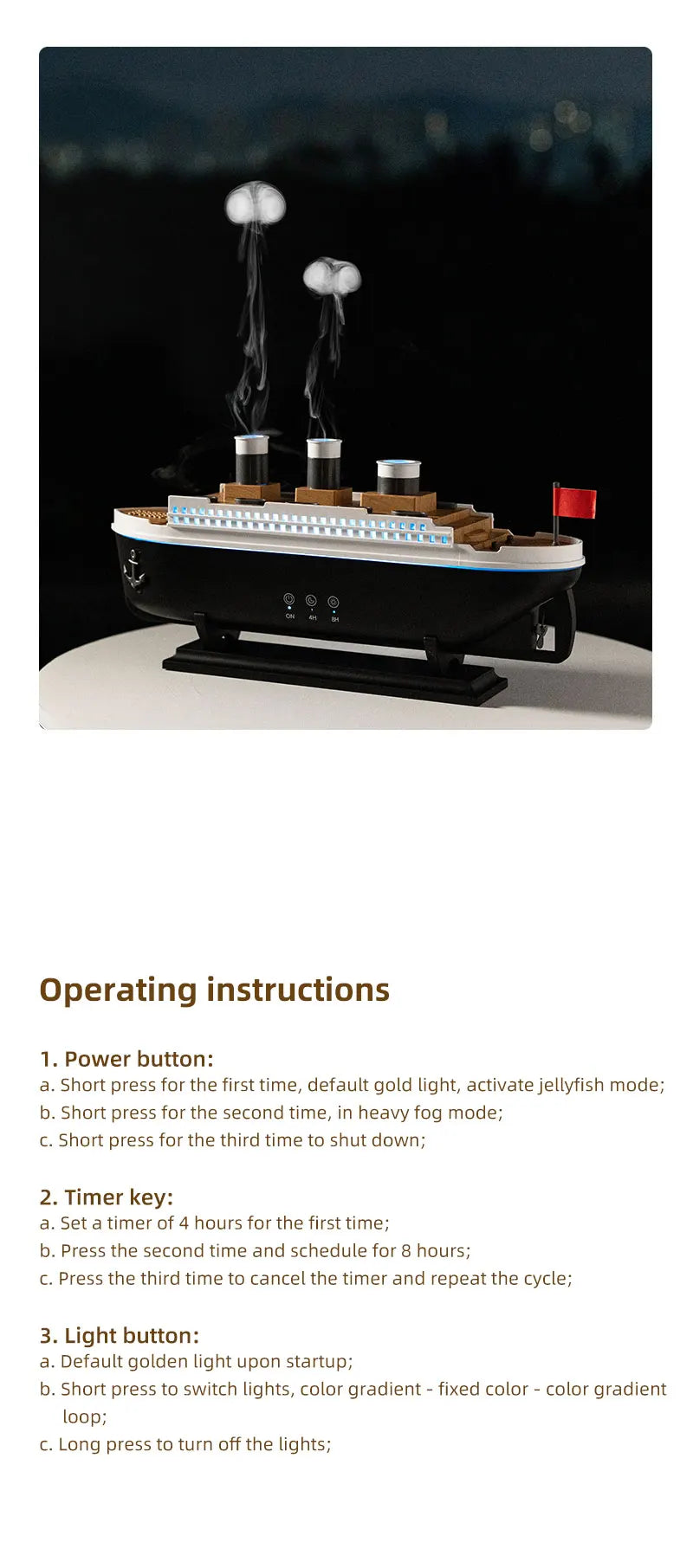 250ml Titanic Ship Model Decoration Air Humidifier Essential Oil Diffuser Jellyfish Smoke Ring Spray Aroma Diffuser For Home