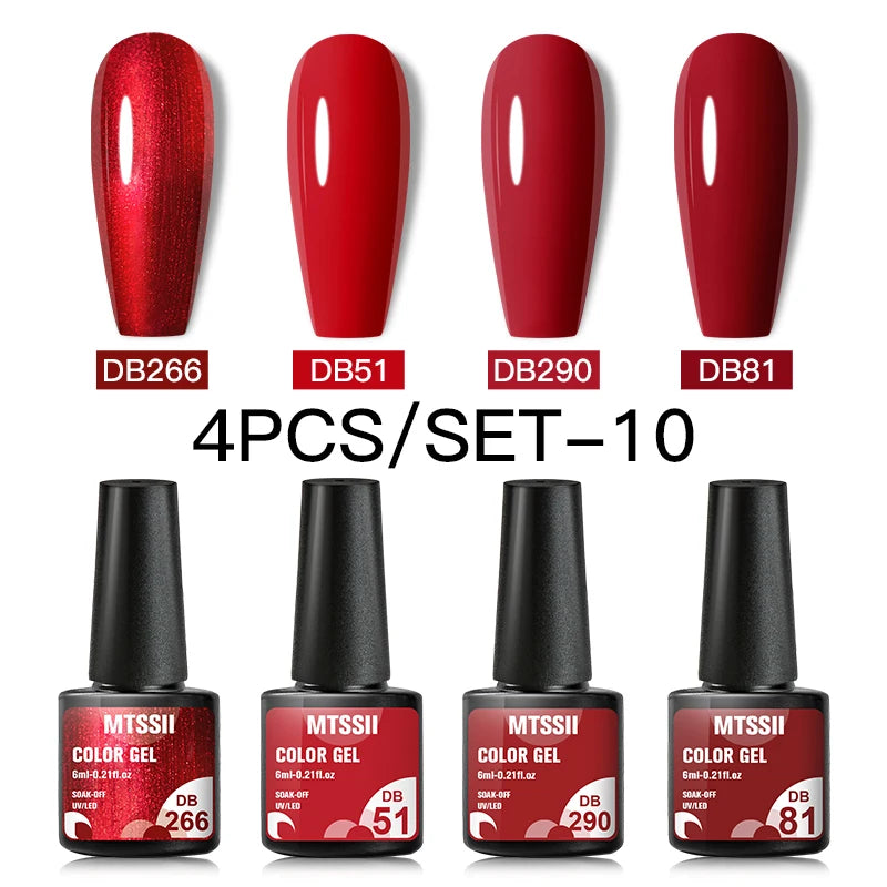 Mtssii 10Pcs/Set Christmas Gel Nail Polish Nail Art Sparkle Gold Red Green Gel Polish Varnish Semi Permanen Gel New Year Nail