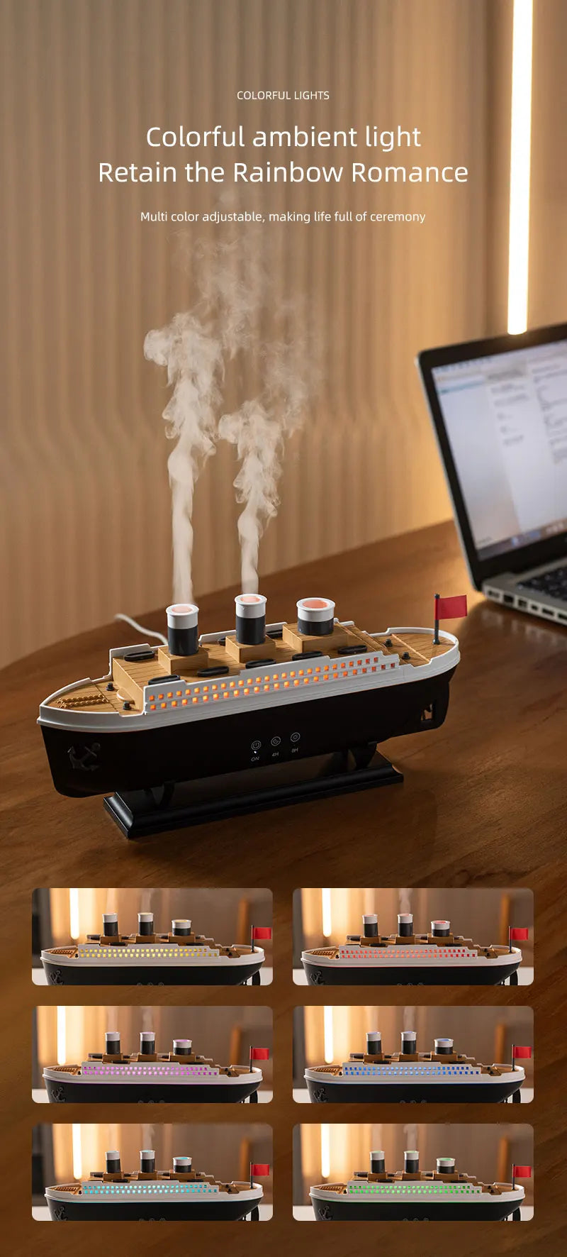 250ml Titanic Ship Model Decoration Air Humidifier Essential Oil Diffuser Jellyfish Smoke Ring Spray Aroma Diffuser For Home