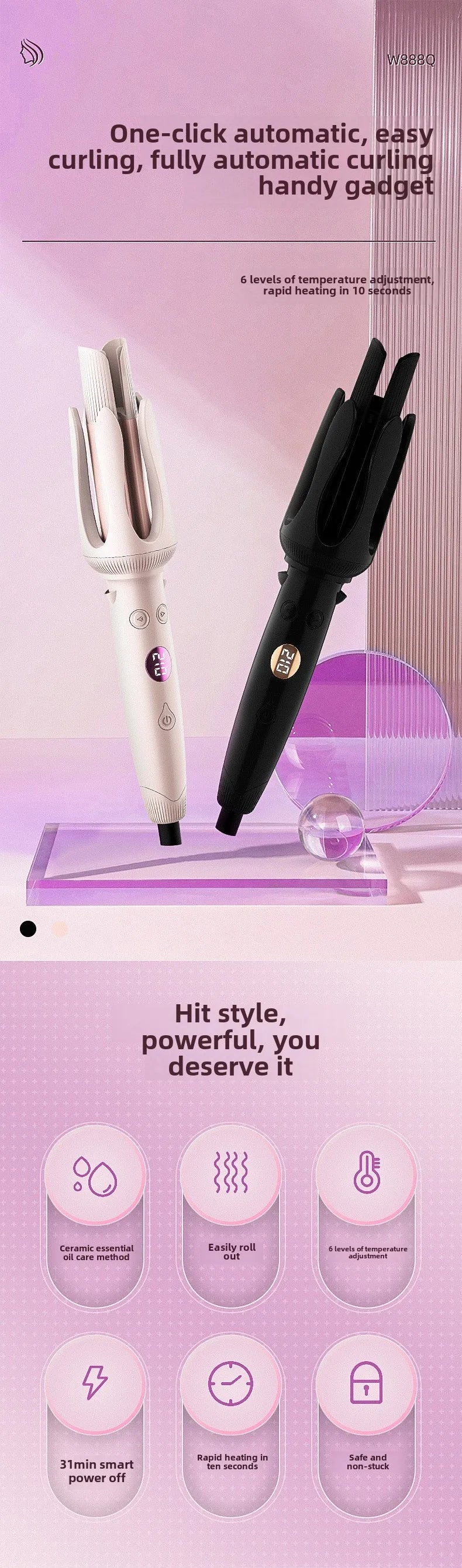 Advanced Hair Curling Iron New Hair Curler with LED Display Anti-Tangle & Auto-Off Protable Curling Wand for Home and Travel Use