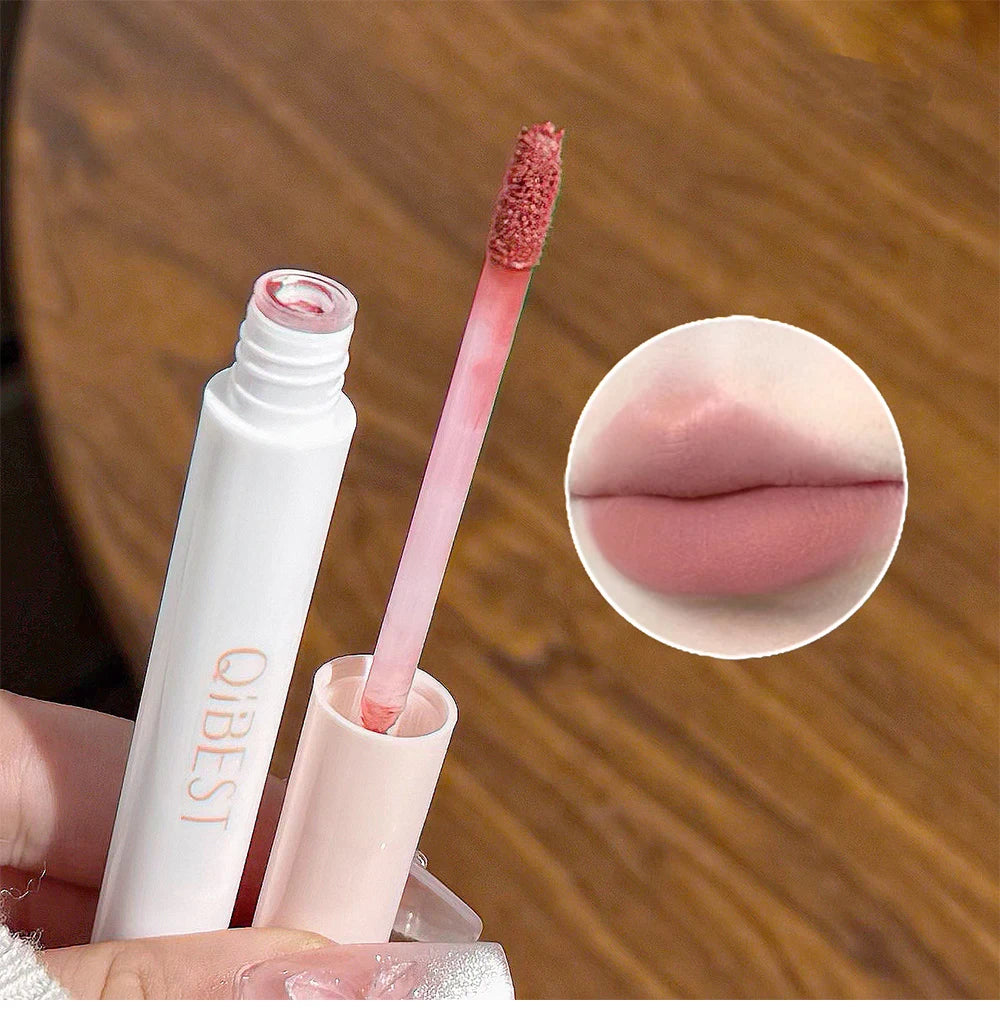 QIBEST 6Pcs/Box Matte Velvet Lipstick Sets Lasting Lip Glaze Kits Moisturizing Mirror Watery Lipgloss Makeup Set Necklace Gift