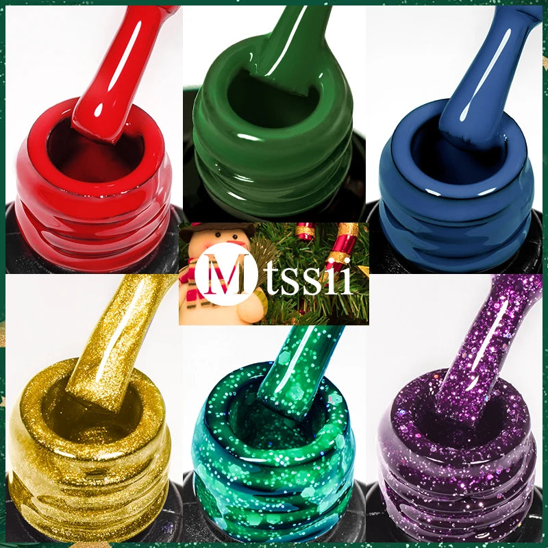 Mtssii 10Pcs/Set Christmas Gel Nail Polish Nail Art Sparkle Gold Red Green Gel Polish Varnish Semi Permanen Gel New Year Nail