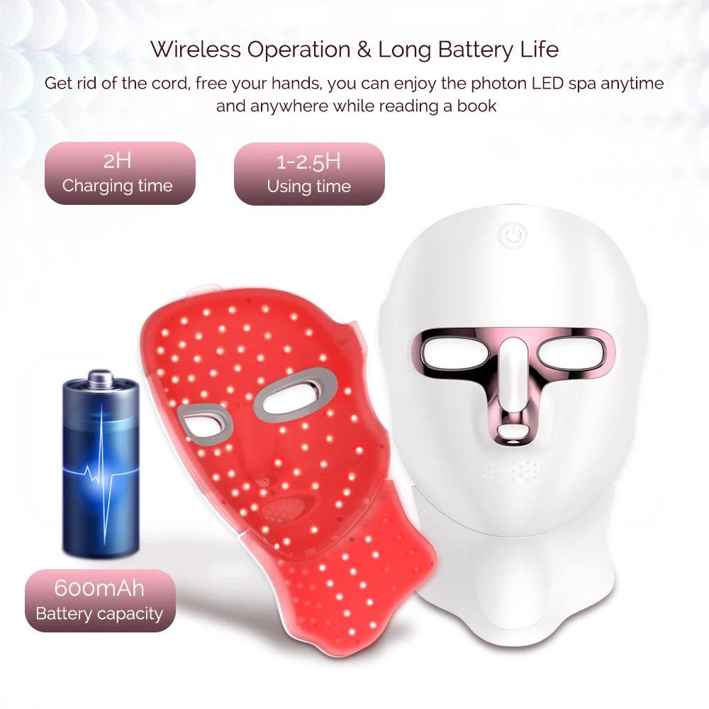 7 Color LED Facial Mask Face and Neck Photon Skin Rejuvenation Whitening Tighten Rechargeable Neck Face Care Beauty Treatment