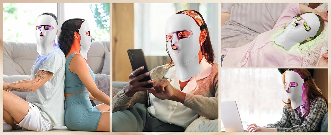 USB Rechargeable LED Face Mask Therapy Red Light Therapy Face Mask with Neck Therapy Mask for Home Working Travel Yoga Sleep