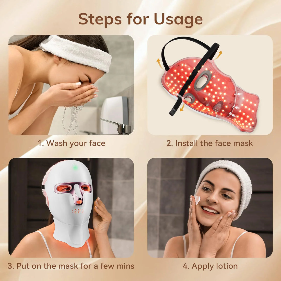 USB Rechargeable LED Face Mask Therapy Red Light Therapy Face Mask with Neck Therapy Mask for Home Working Travel Yoga Sleep