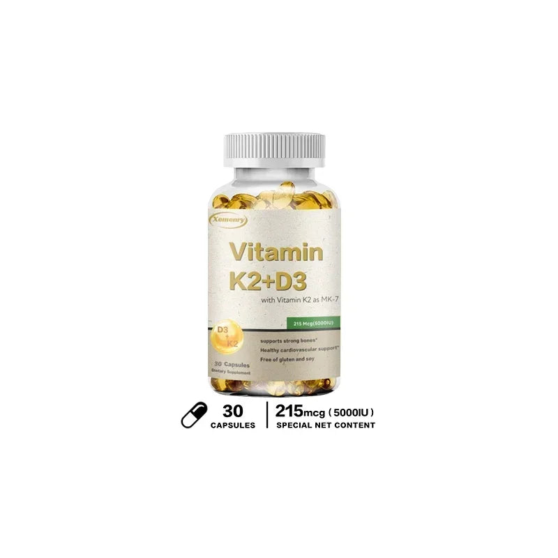Vitamin K2 + D3 Supplement - Promotes Calcium Absorption, Helps Promote Bone, Teeth, Joints, Heart Immune Health Supplement