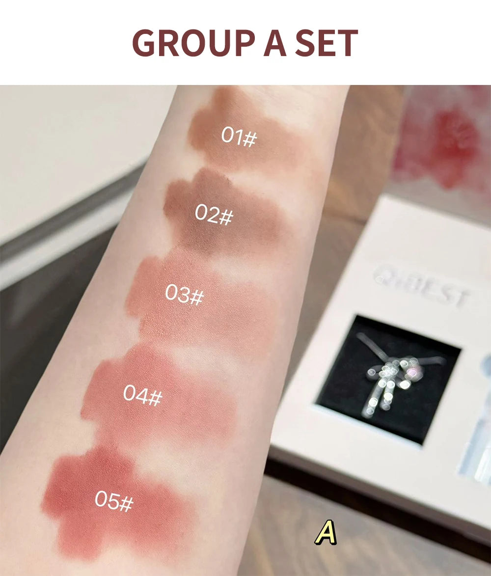 QIBEST 6Pcs/Box Matte Velvet Lipstick Sets Lasting Lip Glaze Kits Moisturizing Mirror Watery Lipgloss Makeup Set Necklace Gift