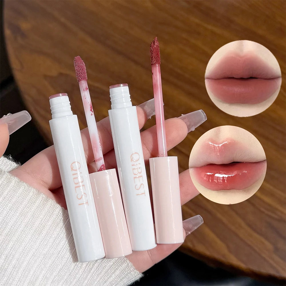 QIBEST 6Pcs/Box Matte Velvet Lipstick Sets Lasting Lip Glaze Kits Moisturizing Mirror Watery Lipgloss Makeup Set Necklace Gift
