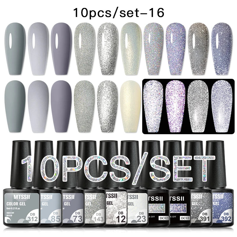Mtssii 10Pcs/Set Christmas Gel Nail Polish Nail Art Sparkle Gold Red Green Gel Polish Varnish Semi Permanen Gel New Year Nail