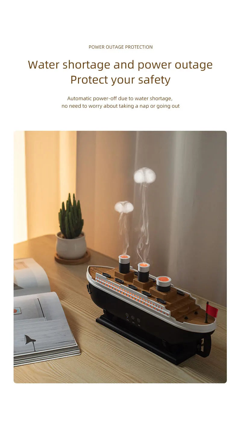 250ml Titanic Ship Model Decoration Air Humidifier Essential Oil Diffuser Jellyfish Smoke Ring Spray Aroma Diffuser For Home