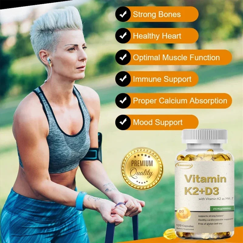 Vitamin K2 + D3 Supplement - Promotes Calcium Absorption, Helps Promote Bone, Teeth, Joints, Heart Immune Health Supplement