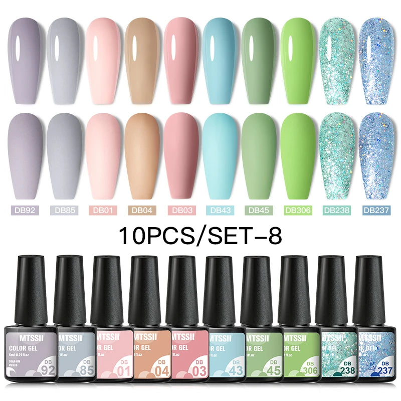 Mtssii 10Pcs/Set Christmas Gel Nail Polish Nail Art Sparkle Gold Red Green Gel Polish Varnish Semi Permanen Gel New Year Nail
