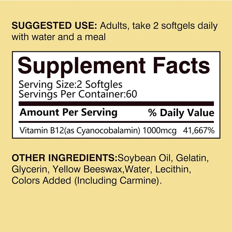 Vitamin B12 1000mcg - Supports Energy Metabolism, Mood and Nervous System Health