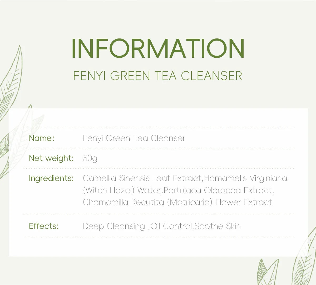 Green Tea Facial Cleanser 50g Skin Deep Cleansing Moisturizing Blackhead Removal Skincare Face Wash Foam Face Cleanser Skin Care