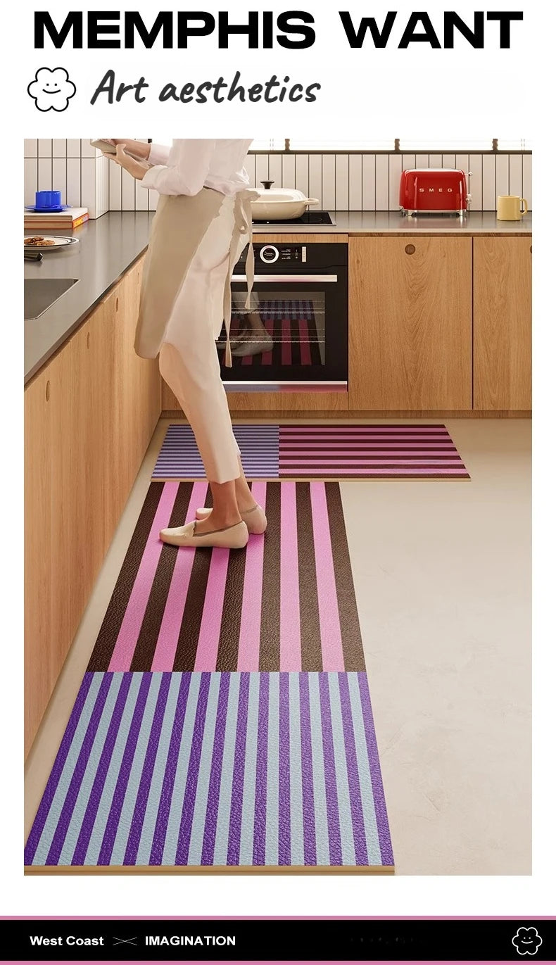 Kitchen Special Carpet PVC Waterproof and Oil-proof Carpet Easy To Clean Cushioning Rugs Artistic Striped Decorative Carpet Mats