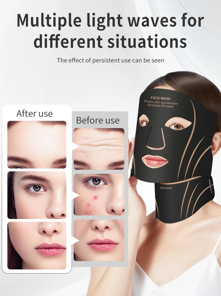 Silicone LED 7 Colors Facial Neck Mask Whitening Skin Acne Blemish Firming Skin Deep Repair  Remove Wrinkles Beauty Mask Device