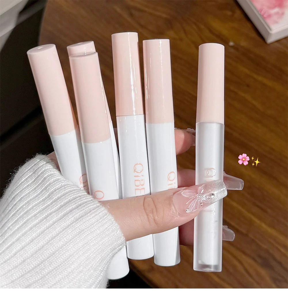 QIBEST 6Pcs/Box Matte Velvet Lipstick Sets Lasting Lip Glaze Kits Moisturizing Mirror Watery Lipgloss Makeup Set Necklace Gift